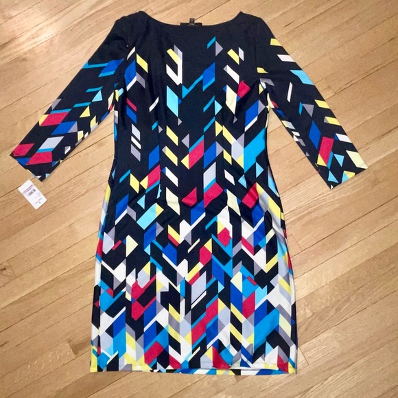 Nine West Women’s Dress 3/4 Sleeve Multicolor Abstract Print Size 6 NWT - Picture 7 of 7